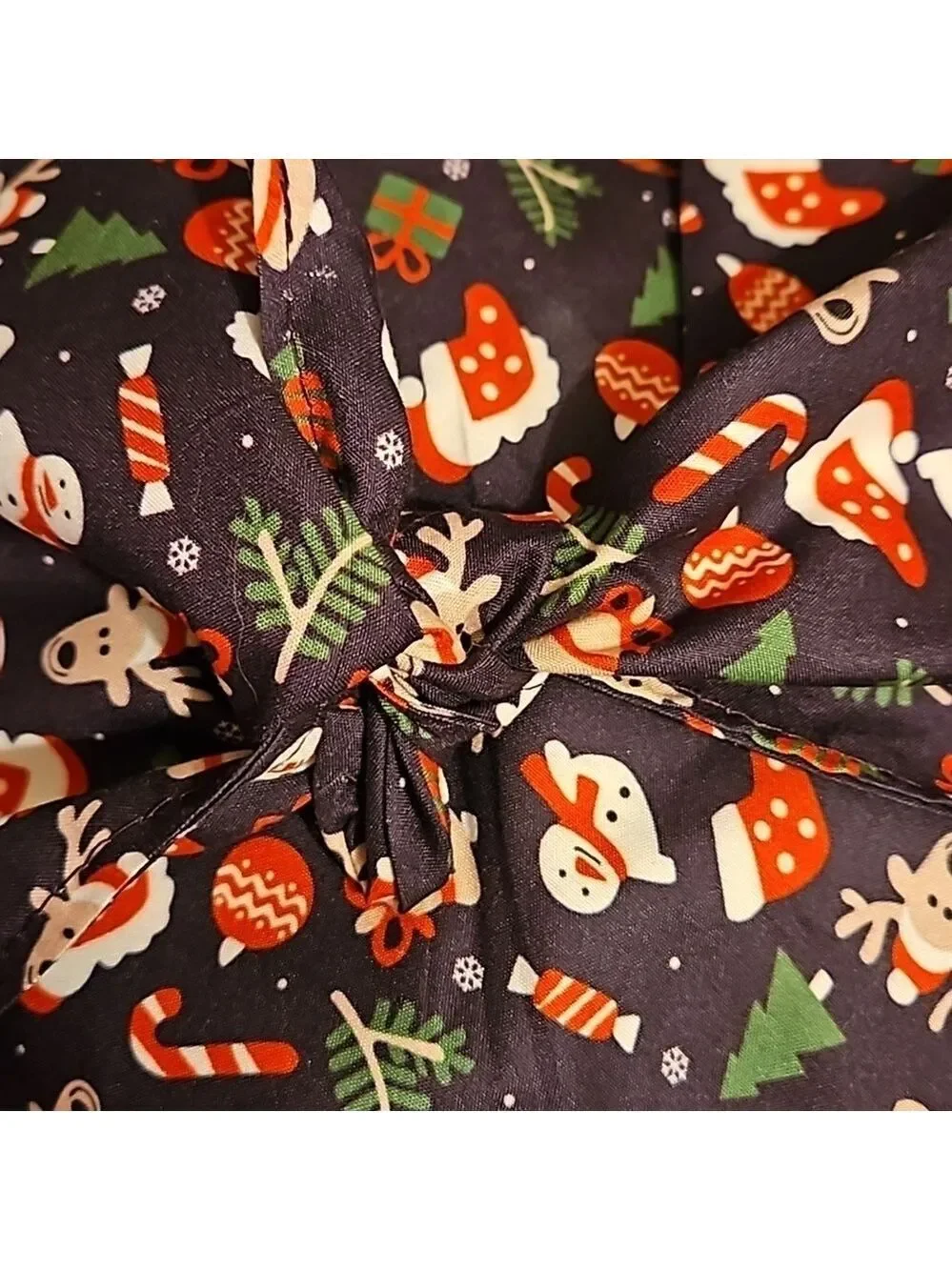 Upcycled Christmas Dog Bandana Tie up in the front blue background pets